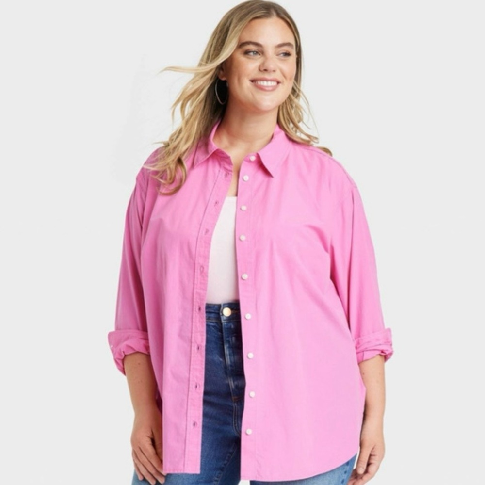 UNIVERSAL THREAD Oversized Pink Button-Down Shirt… - image 1